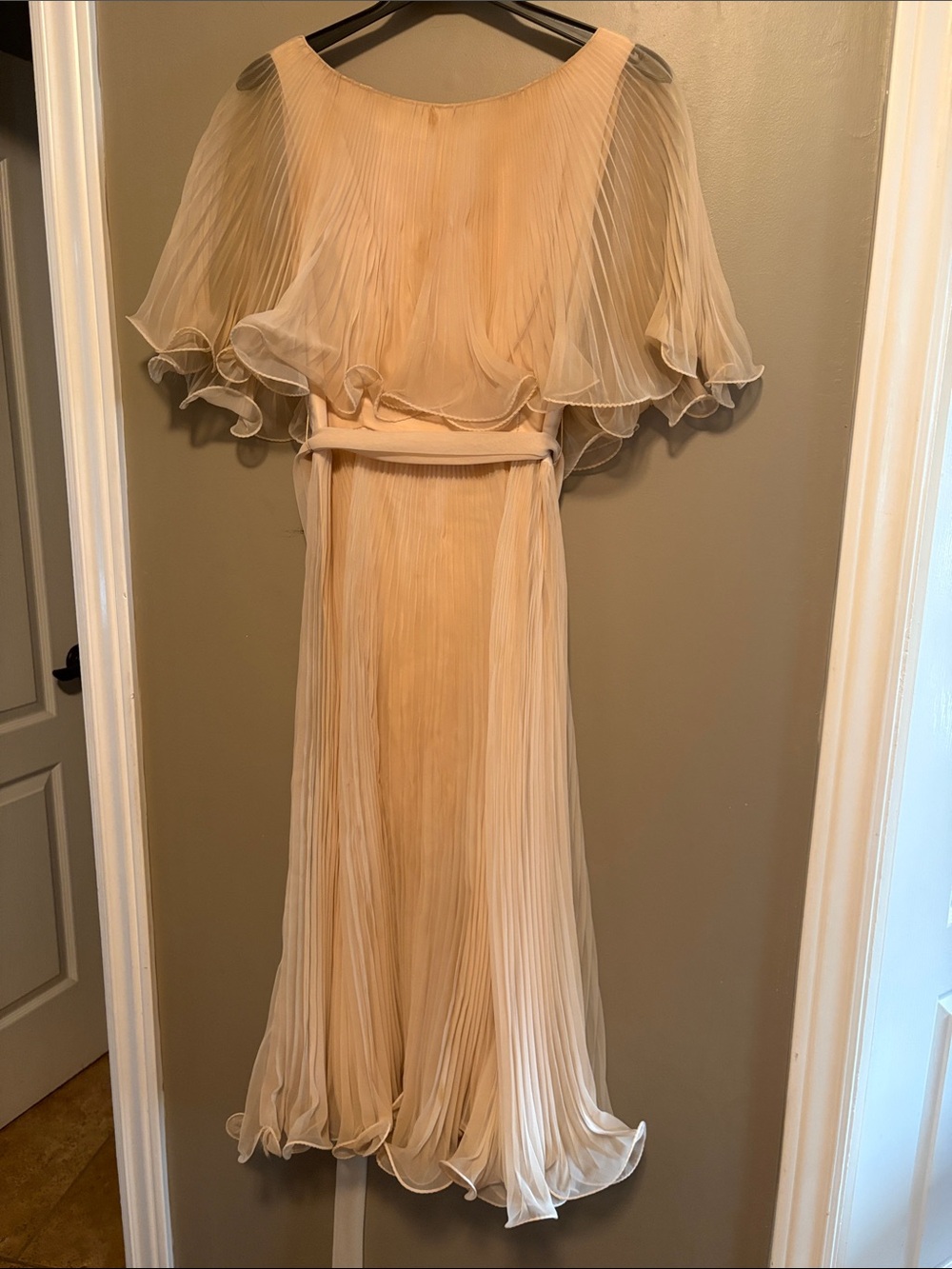 Miss Elliette Pleated Cream Maxi Dress with Capelet